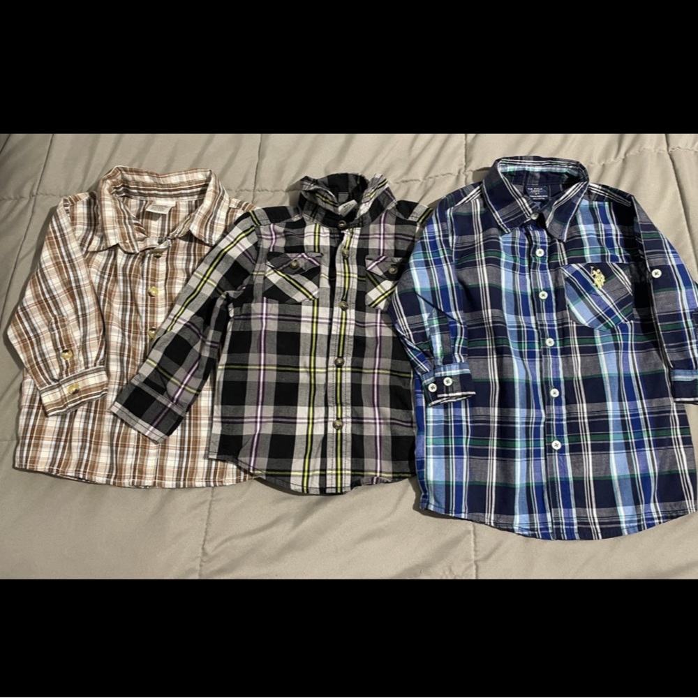 3 Toddler Boy Button Down Shirts- 24 Months/2T